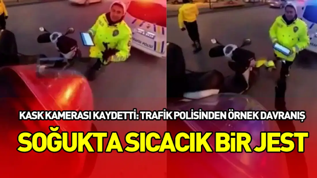 Trafik Polisi, Üşüyen Kuryeye Elini Uzattı