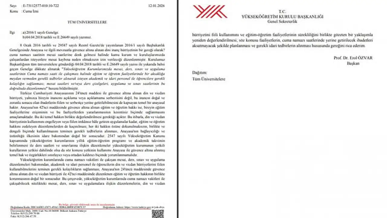 YÖK'ten üniversitelere cuma namazı düzenlemesi uyarısı