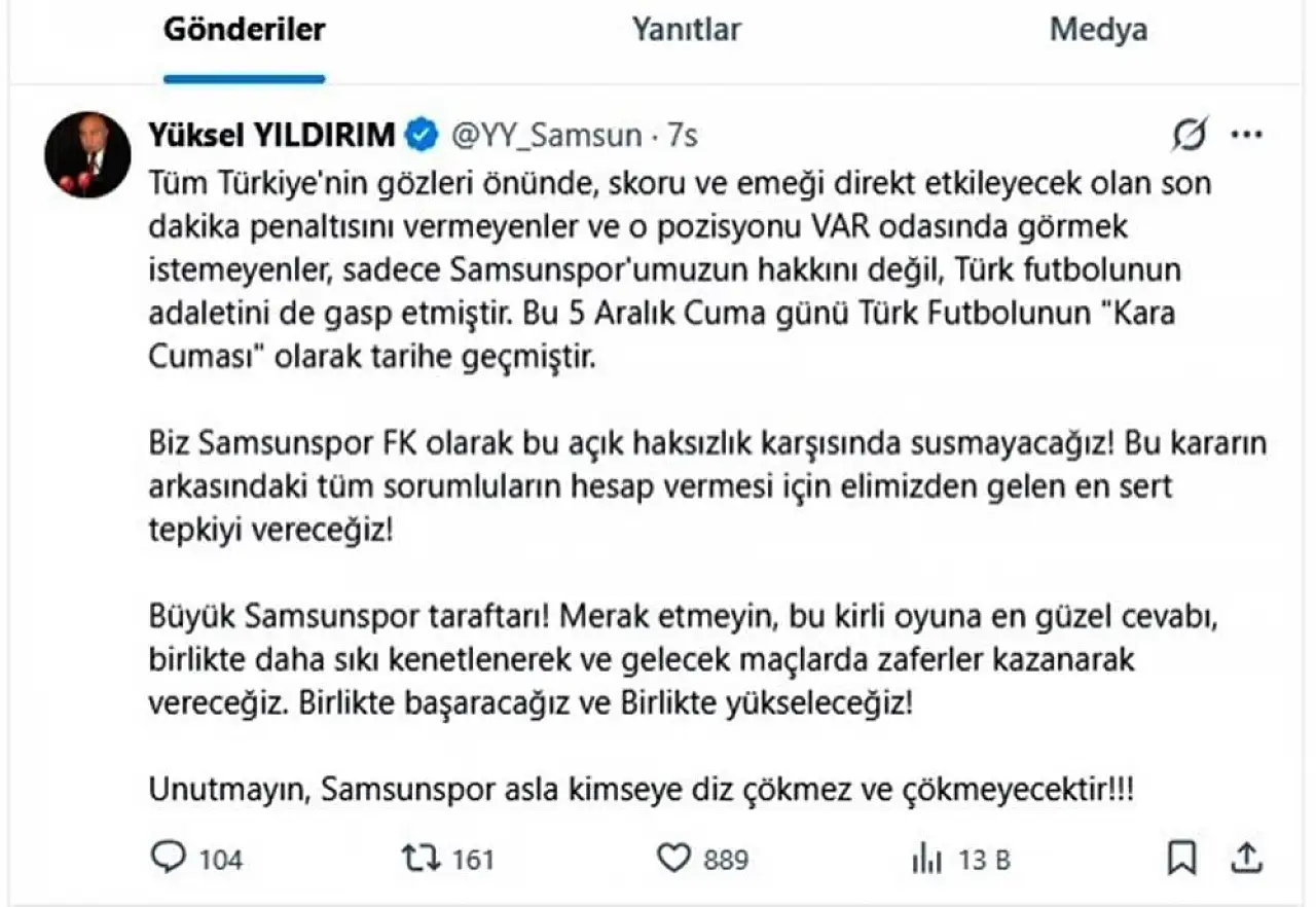 Yüksel Yıldırım 'Samsunspor asla kimseye diz çökmez'