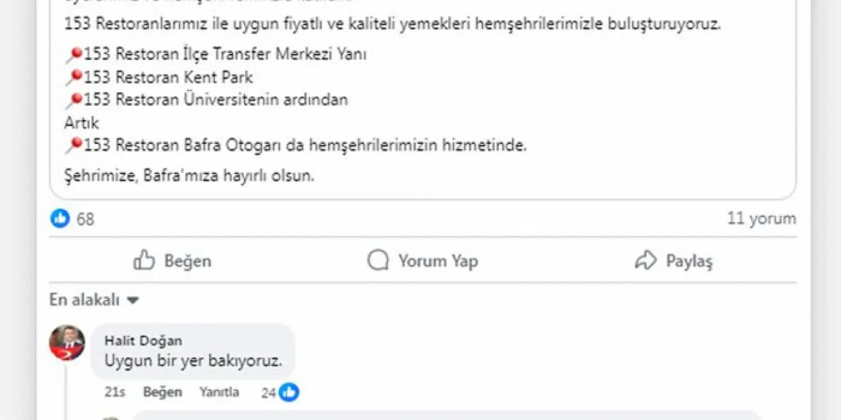 Çarşamba'ya 153 Restoran gelmeli mi?