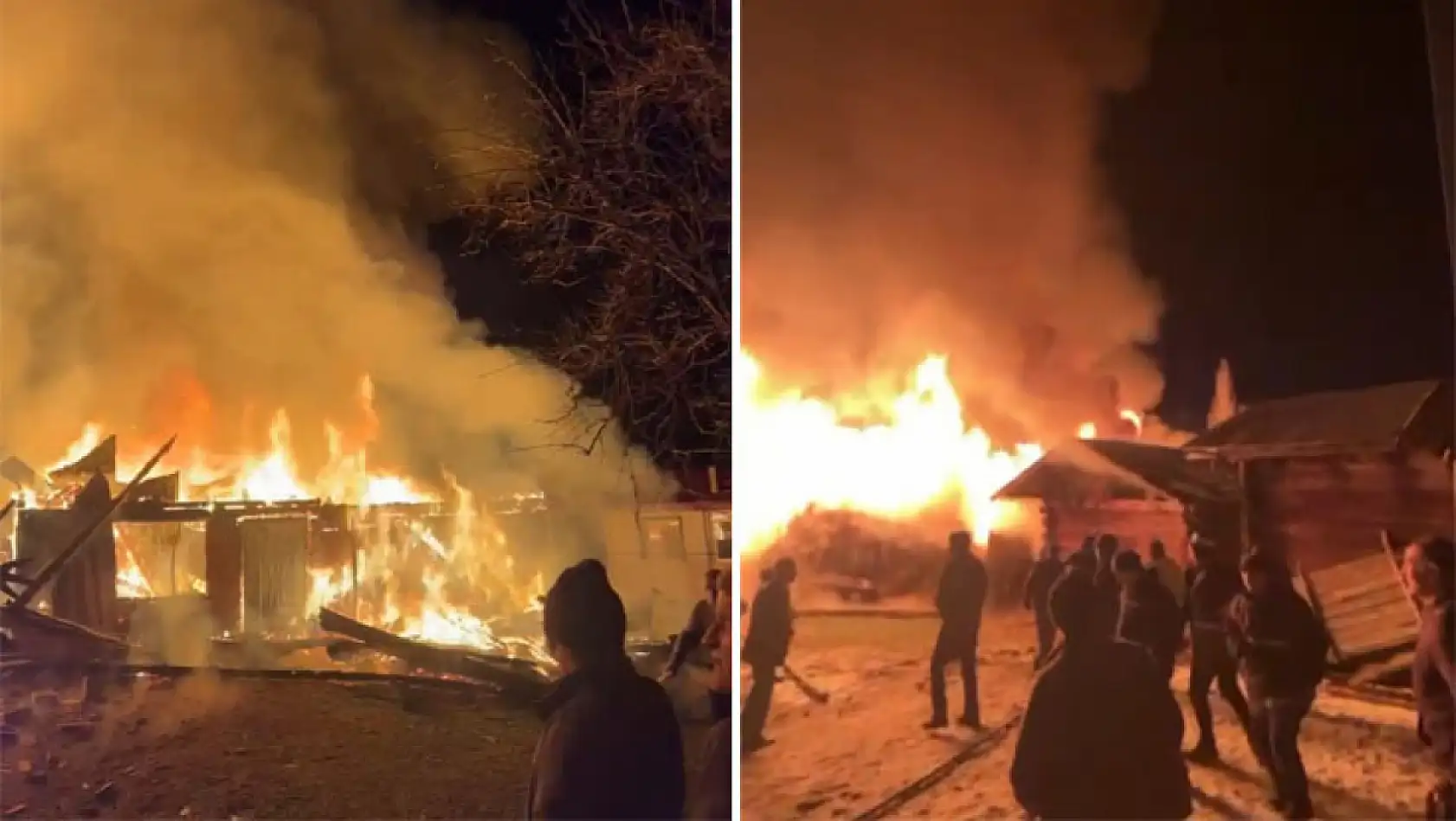 Vezirköprü'de gece çıkan yangında iki ahşap ev kül oldu