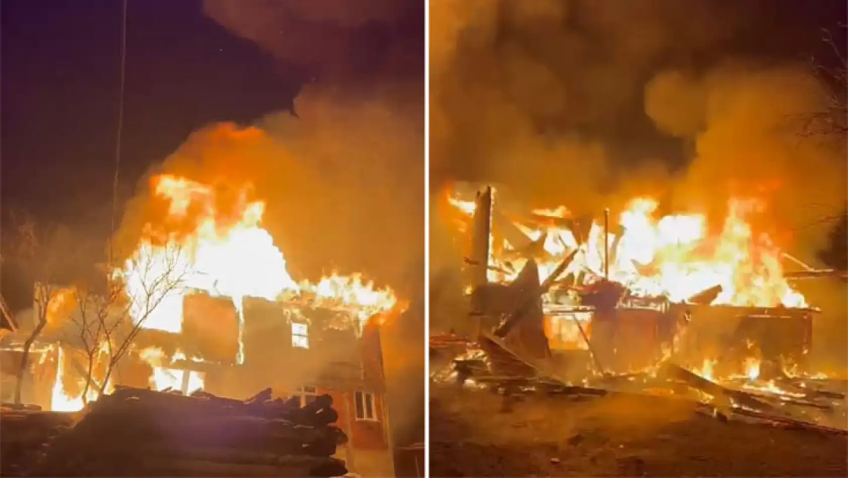 Vezirköprü'de gece çıkan yangında iki ahşap ev kül oldu