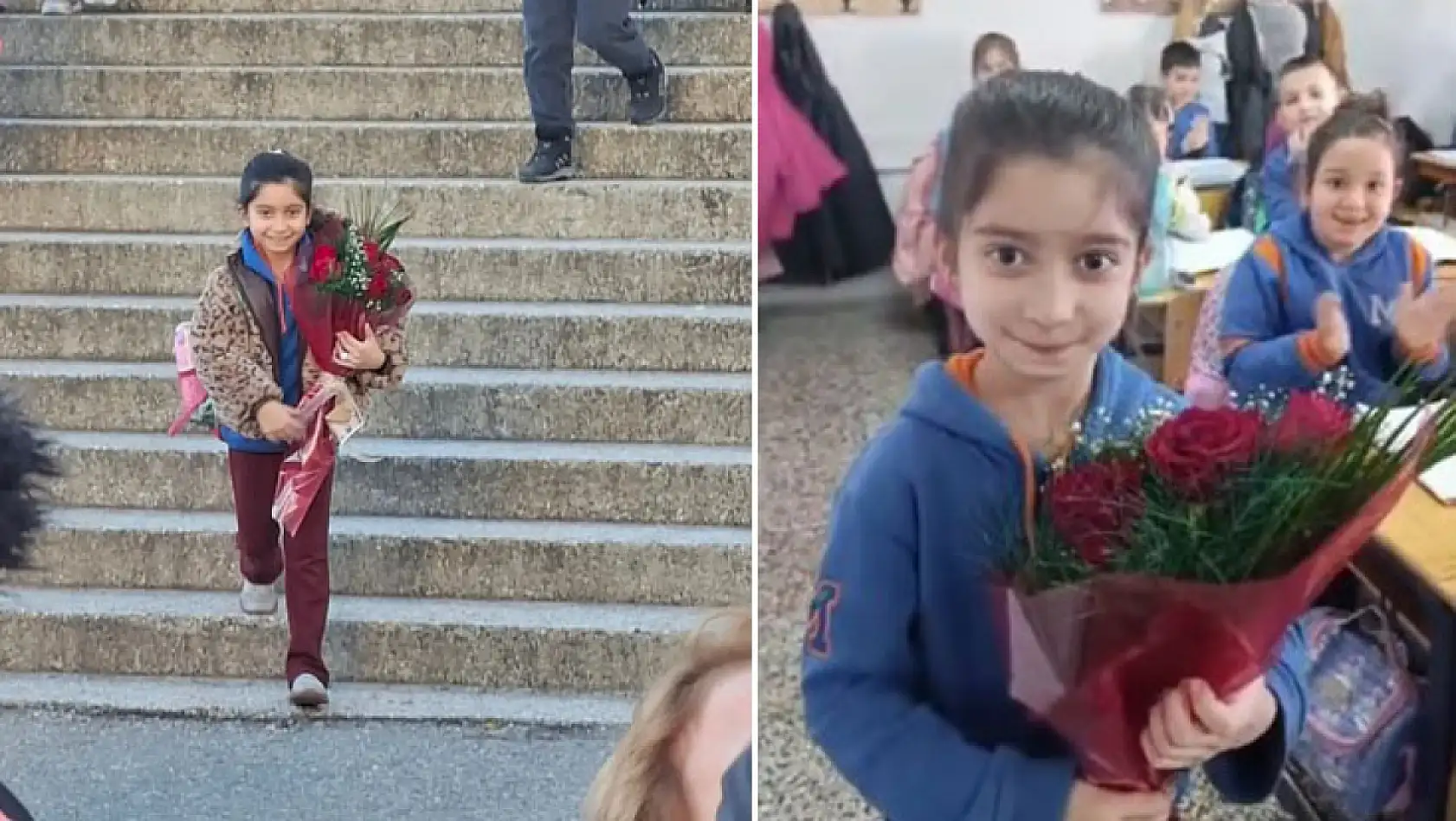 Samsun'da öğrenciye babasından sınıfta sürpriz çiçek