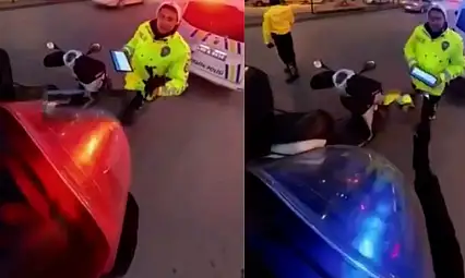 Trafik Polisi, Üşüyen Kuryeye Elini Uzattı