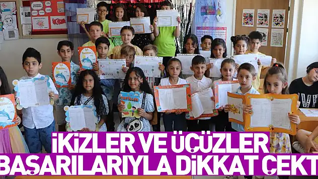 Bu okulda 10 ikiz ve 2 üçüz öğrenci karne heyecanı yaşadı
