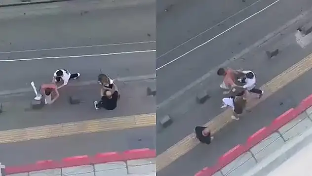 Pendik'te sokak ortasında anne oğul kavgası kamerada