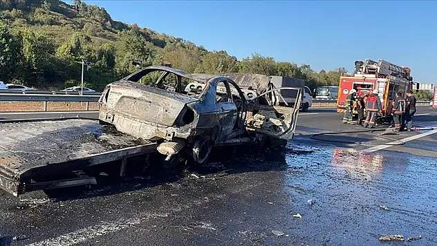 Anadolu Otoyolu'nda tıra çarptıktan sonra yanan çekicinin şoförü öldü