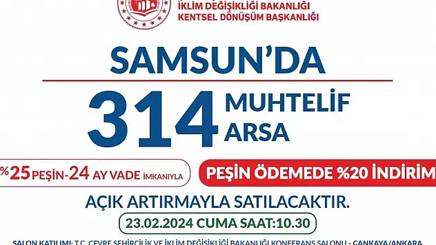 SAMSUN'DA 313 ARSA SATILACAK