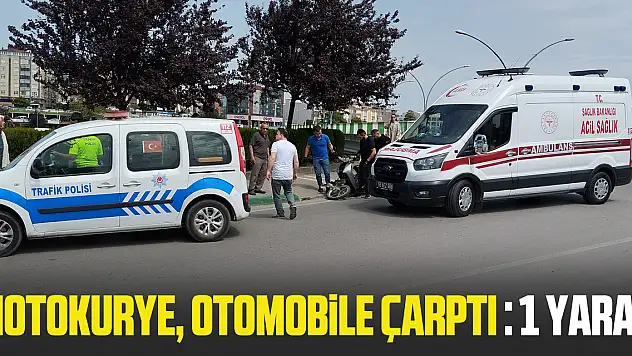 MOTOKURYE OTOMOBİLE ÇARPTI : 1 YARALI
