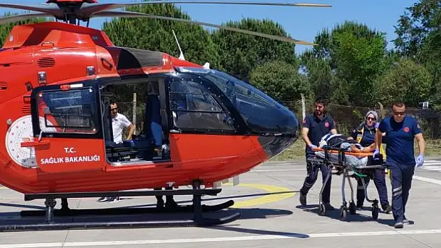 Kazada yaralandı ambulans helikopter geldi