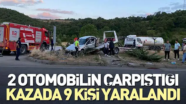 2 otomobilin çarpıştığı kazada 9 kişi yaralandı