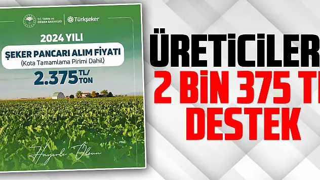 Üreticilere 2 bin 375 TL Destek