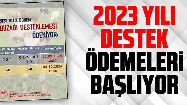 2023 Yılı destek ödemeleri başlıyor