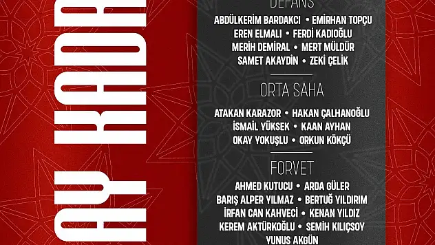Aday kadrosu açıklandı