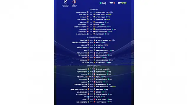TRT'de 34 UEFA maçı canlı yayınlanacak