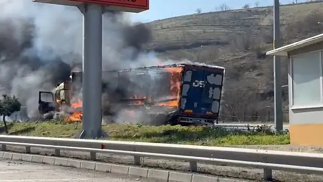 Karton yüklü tır alev alev yandı