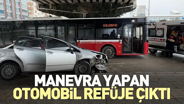 Manevra yapan otomobil refüje çıktı