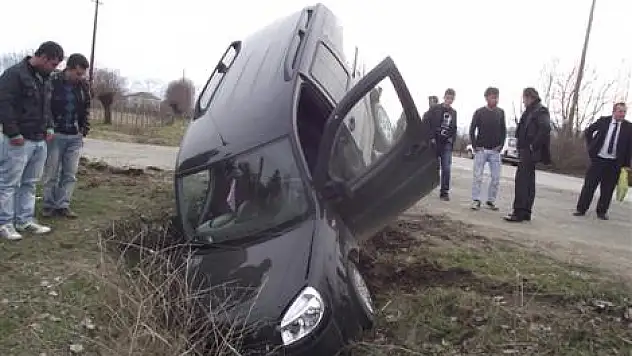 Köpek Yola Çıktı Araç Hendeğe Düştü