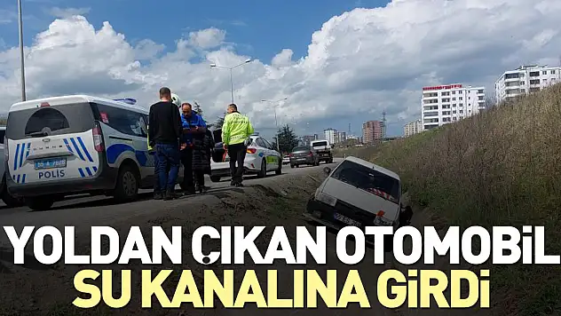 Yoldan çıkan otomobil su kanalına girdi