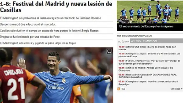  Galatasarayın'ın Real Madrid Hezimeti İspanyol Basınında geniş yer buldu