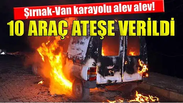 Şırnak-Van karayolunda 10 araç ateşe verildi