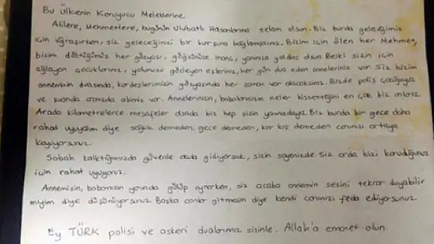 Hazal ve İrem'den operasyondaki polislere mektup