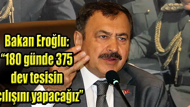 Bakan Eroğlu: '180 günde 375 dev tesisin açılışını yapacağız'