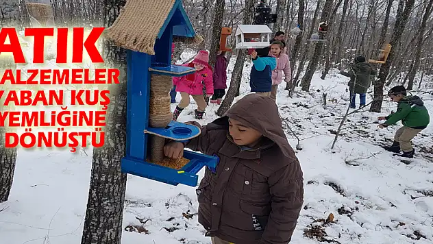 Atık malzemeler yaban kuş yemliğine dönüştü