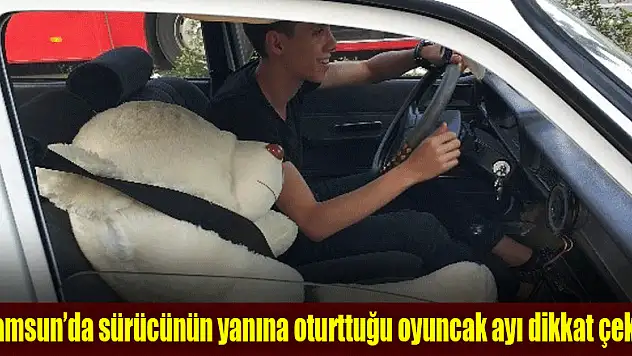Samsun'da sürücünün yanına oturttuğu oyuncak ayıya emniyet kemeri takması dikkat çekti