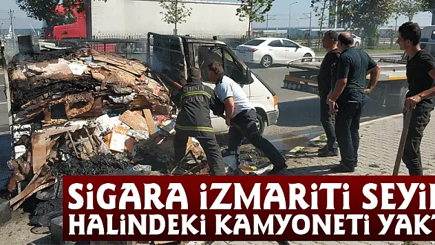 Sigara izmariti seyir halindeki kamyoneti yaktı