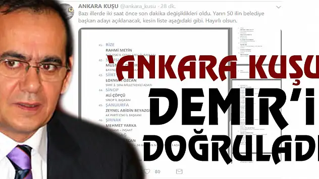 'Ankara Kuşu' Demir'i doğruladı!