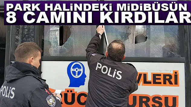 Park halindeki midibüsün 8 camını kırdılar