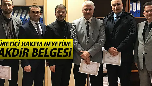 Tüketici Hakem Heyetine takdir belgesi