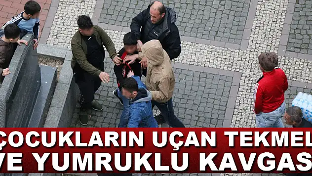 Çocukların uçan tekmeli ve yumruklu kavgası
