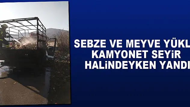 Sebze ve meyve yüklü kamyonet seyir halindeyken yandı