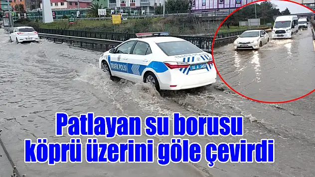 Patlayan su borusu köprü üzerini göle çevirdi 