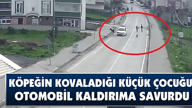 Köpeğin kovaladığı küçük çocuğu otomobil kaldırıma savurdu