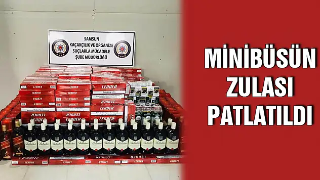 Minibüsün zulasında 3 bin 196 paket kaçak sigara ve 78 şişe içki ele geçti