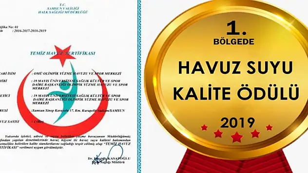 OMÜ Olimpik Yüzme Havuzuna 'Temiz Havuz Sertifikası' Ödülü
