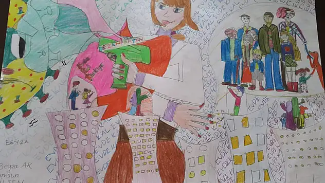 Sağlık çalışanlarına moral olacak resimler çiziyorlar