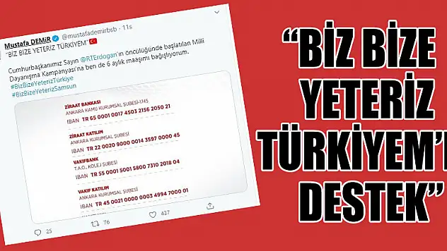 Samsun'dan 'Biz Bize Yeteriz Türkiyem'e destek