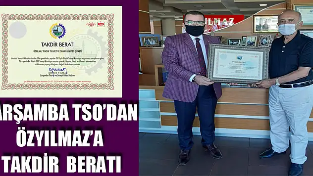 ÇARŞAMBA TSO'DAN ÖZYILMAZ'A TAKDİR  BERATI
