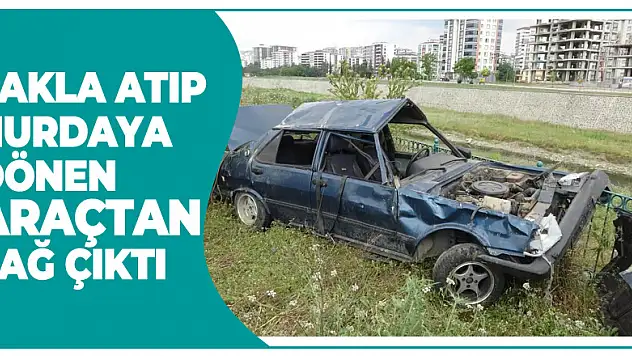 Takla atıp hurdaya dönen otomobilden sağ çıktı