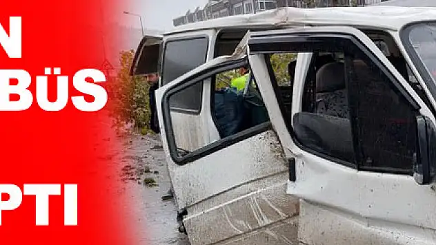 Yağmurdan kayan minibüs direğe ve ağaca çarptı