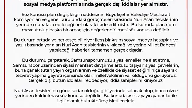 Büyükşehir'den 'Nuri Asan Tesisleri' açıklaması