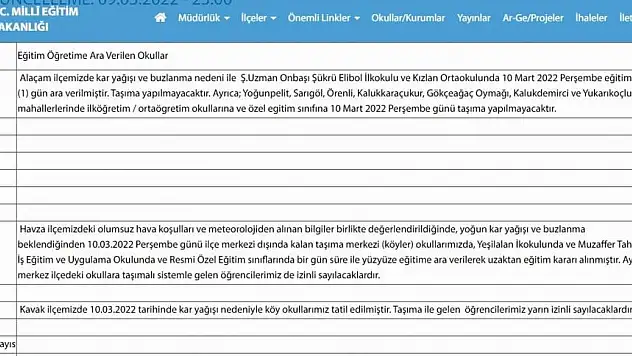 Samsun'da eğitime kar engeli