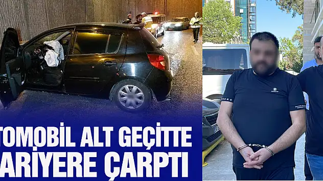 Otomobil alt geçitte bariyere çarptı