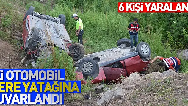 Çarpışan iki otomobil dere yatağına yuvarlandı: 6 yaralı