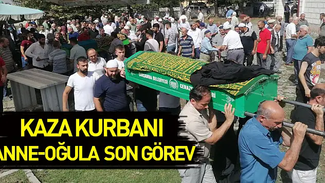 Kaza kurbanı anne-oğula son görev