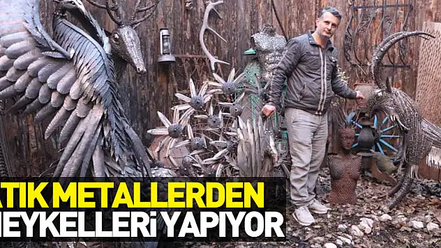Atık metallerden dağ keçisi, kartal, geyik ve sülün heykelleri yapıyor